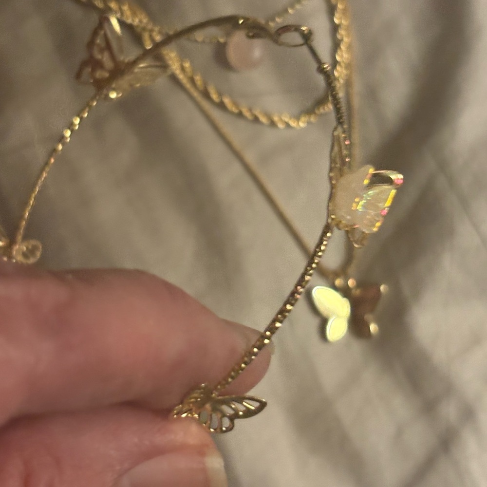 Gold Butterfly Layered Necklace Set with Matching Hoop Earrings - Picture 4 of 8